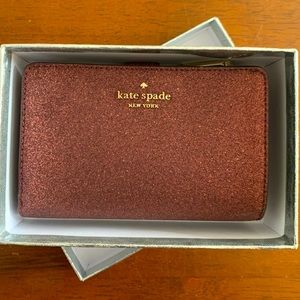 Kate Spade brown glitter shimmy fabric boxed wallet